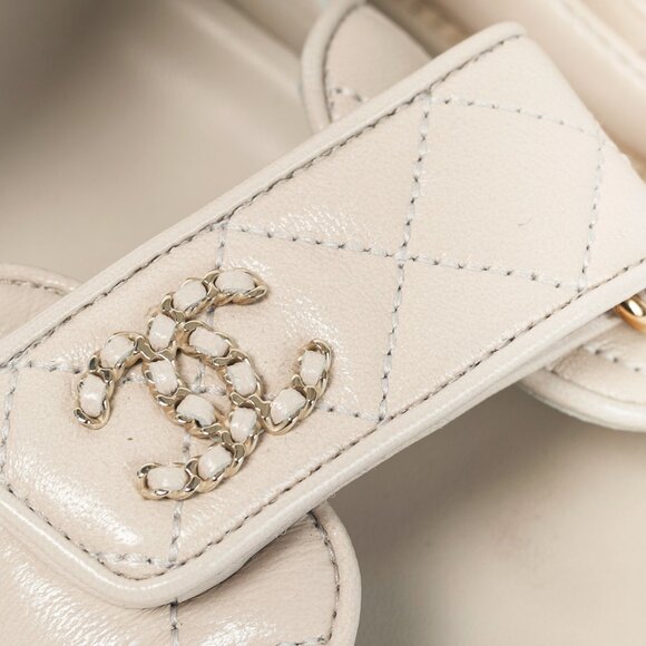 Chanel Light-Grey Lambskin Quilted CC Chain Velcro Dad Sandals - Picture 9 of 13